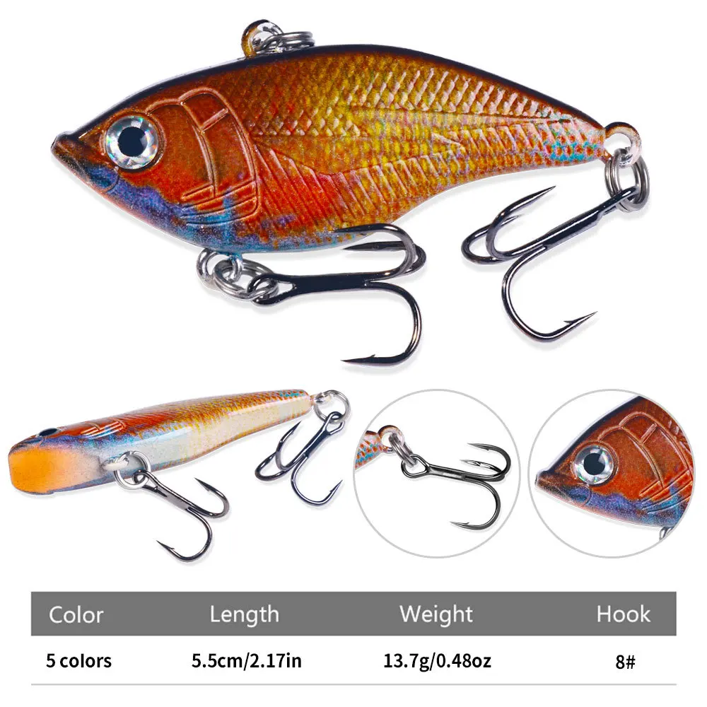 Señuelo de pesca VIB, 5 unidades, 5,5 cm, 13,7g, vibración Artificial, Wobbler, cebo duro de hielo, Crankbait de plástico para lubina, Lucio, perca, aparejos de mar - imagen 5