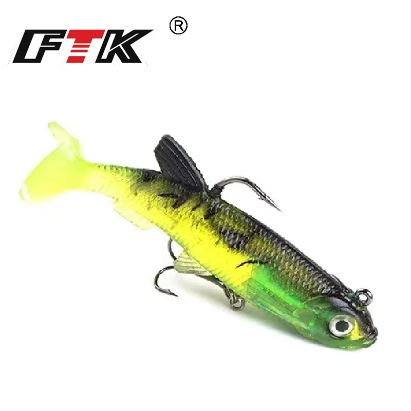FTK-cebo de silicona suave con cabeza de anzuelo, Señuelos de pesca con cola en T, 15g, 24,5g, ojos 3D, Swimbait, cebo de pesca Artificial