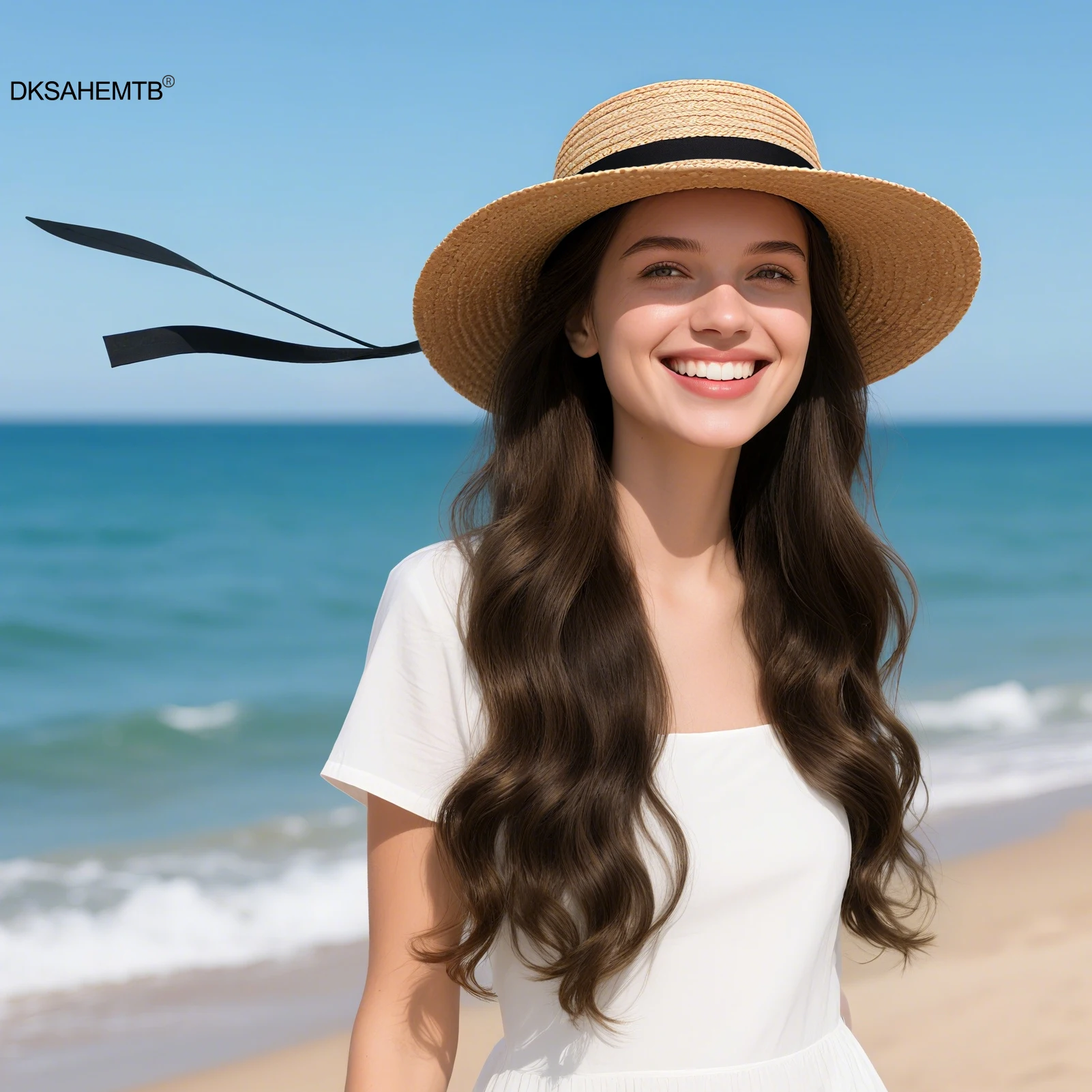 Sombrero de paja pescador con peluca – Protección solar ala ancha - imagen 4