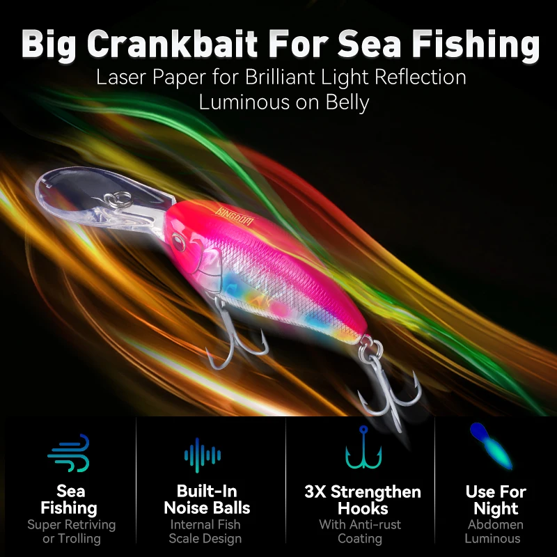 Señuelo de pesca KINGDOM Kingpro Big Crankbait cebos duros artificiales 62mm 21,8g hundimiento Trolling recuperar pesca en el mar Wobbler - imagen 3