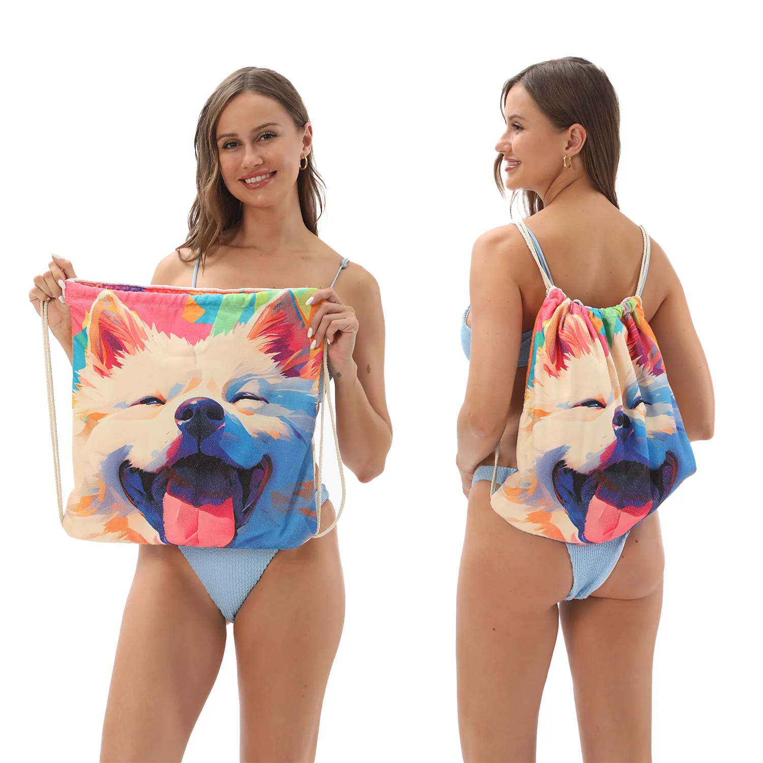 Nuevo Toalla de playa plegable 2 en 1, Toalla de baño estampada, bolsa de toalla de playa integrada para deportes, almacenamiento de actividades al aire libre - imagen 3