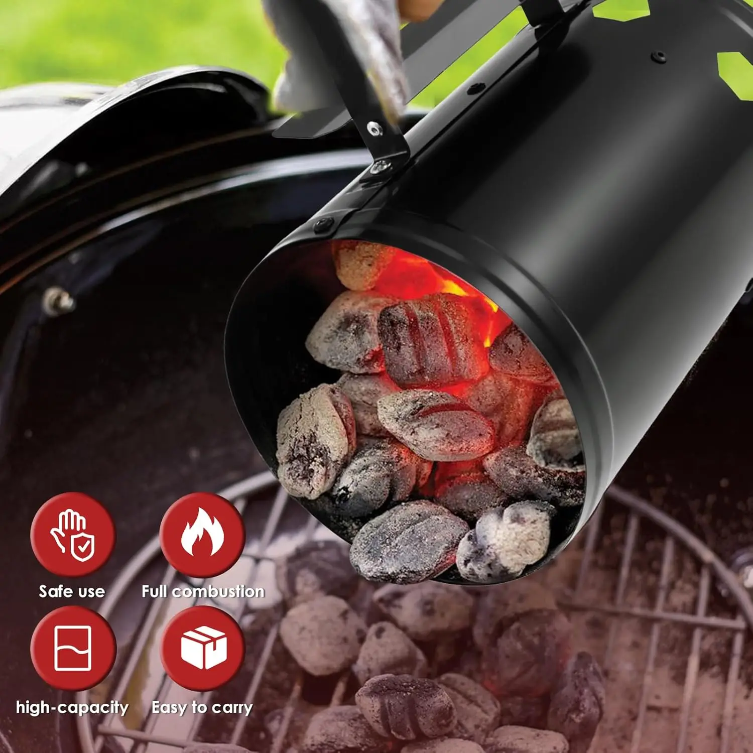 Arrancador de chimenea de carbón, cubo de chispa portátil para exteriores, resistente a altas temperaturas, cubo de encendido de carbón recubierto de polvo de hierro - imagen 2