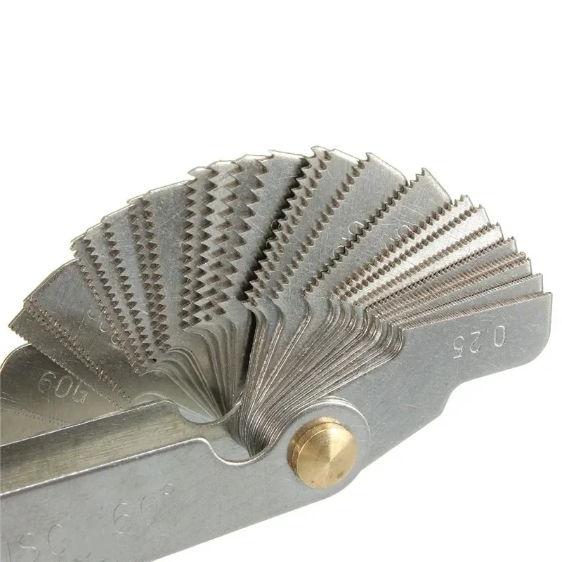 Juego de herramientas de medición de corte de paso de rosca de tornillo de 4 piezas 52 hojas + 2 piezas 60 ° +1 unidad 55 ° Medidores centrales para medición industrial, medidores - imagen 2