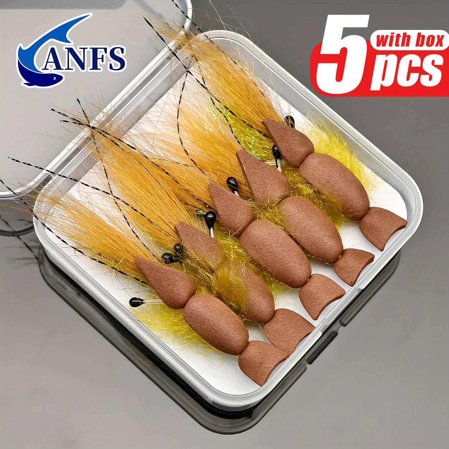 ANFS 5 uds moscas secas-moscas artificiales de pesca con mosca de camarones para pesca de lubina y trucha - imagen 5