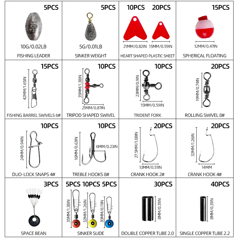 Juego de accesorios de pesca de 263 piezas, anzuelo de manivela flotante esférico, anillo giratorio, plomo de plomo, señuelo, juego de aparejos de pesca, herramienta - imagen 5