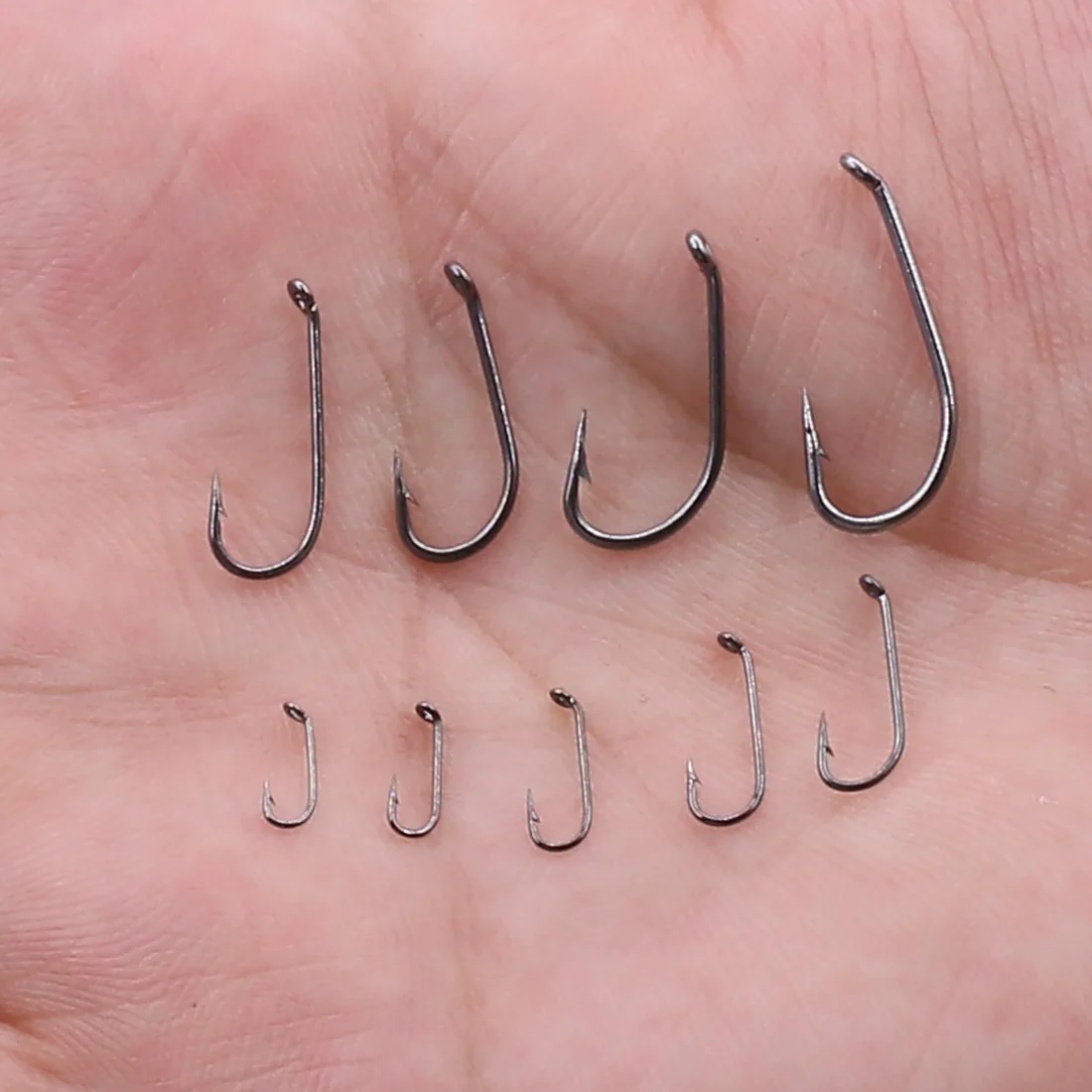 FishTrip-anzuelo para moscas secas, 50-200 Uds., anzuelo de pesca con forma de ojo, 1 gancho para atar moscas de vástago largo, anzuelo para trucha curvado redondo de acero rico en carbono - imagen 5