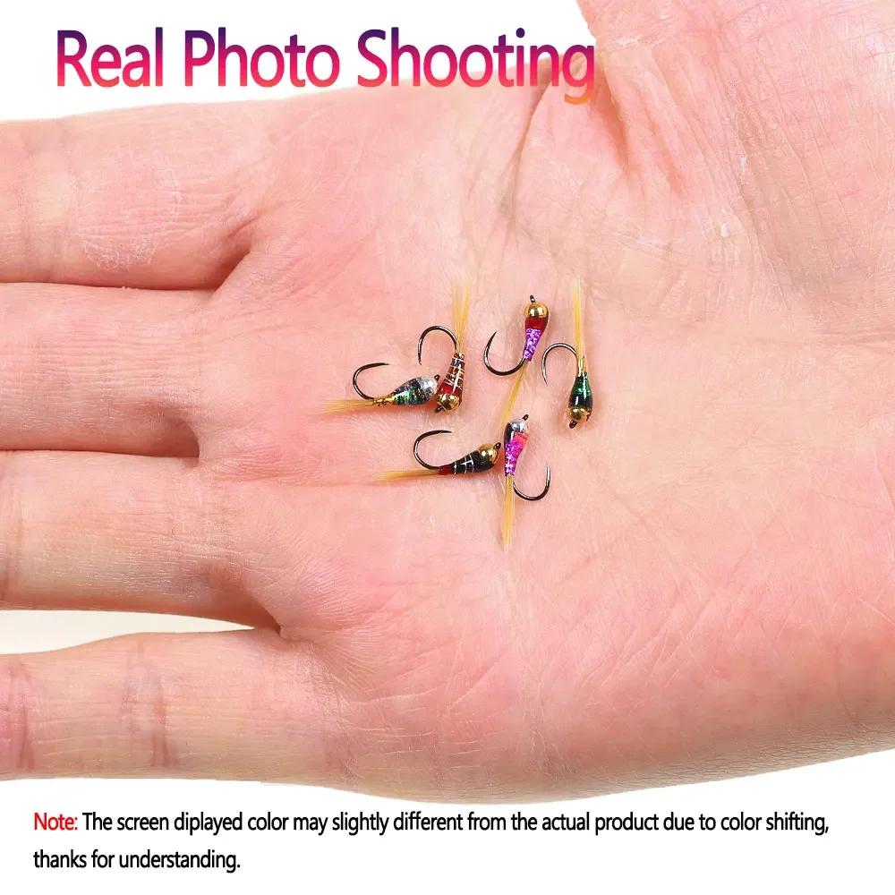 Bimoo 6 piezas # 18 cabeza de cuentas de latón epoxi Perdigon Ninfa sin púas ninfas checas fregadero rápido húmedo Euro Ninfa mosca trucha Señuelos de pesca cebos - imagen 5