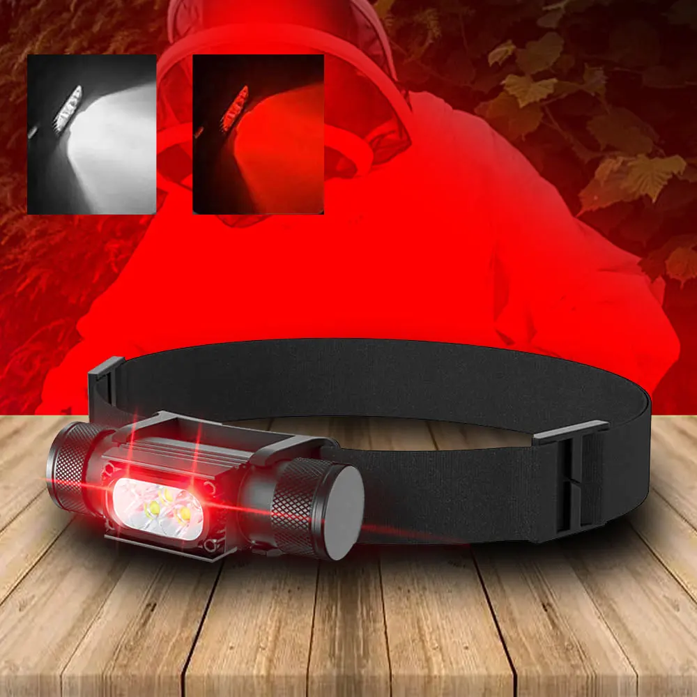 Mini linterna frontal LED de alta potencia, faro blanco y rojo, recargable por USB tipo C, 18650, para acampar y cazar - imagen 2