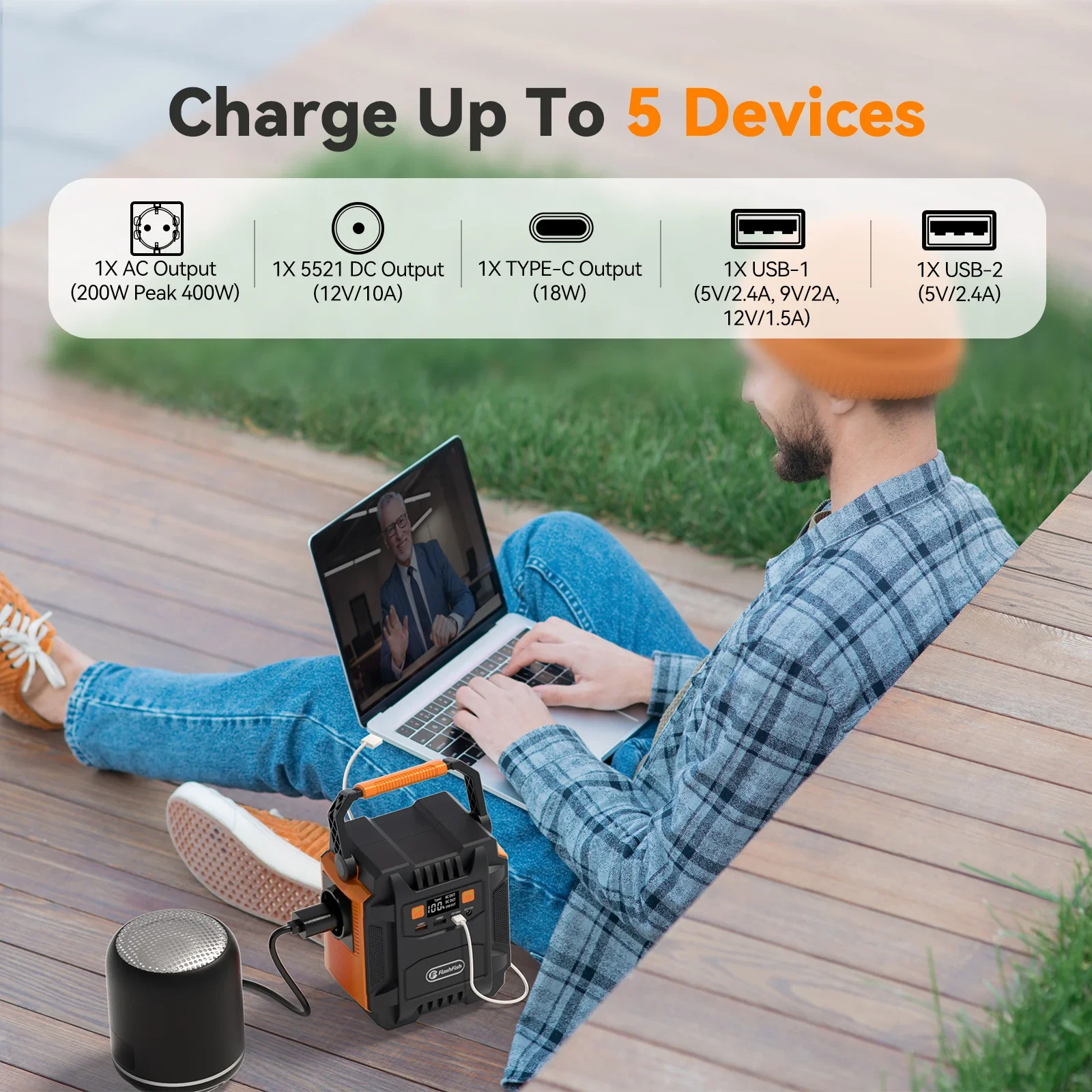 Generador solar portátil Flashfish A201 con panel para camping - imagen 2
