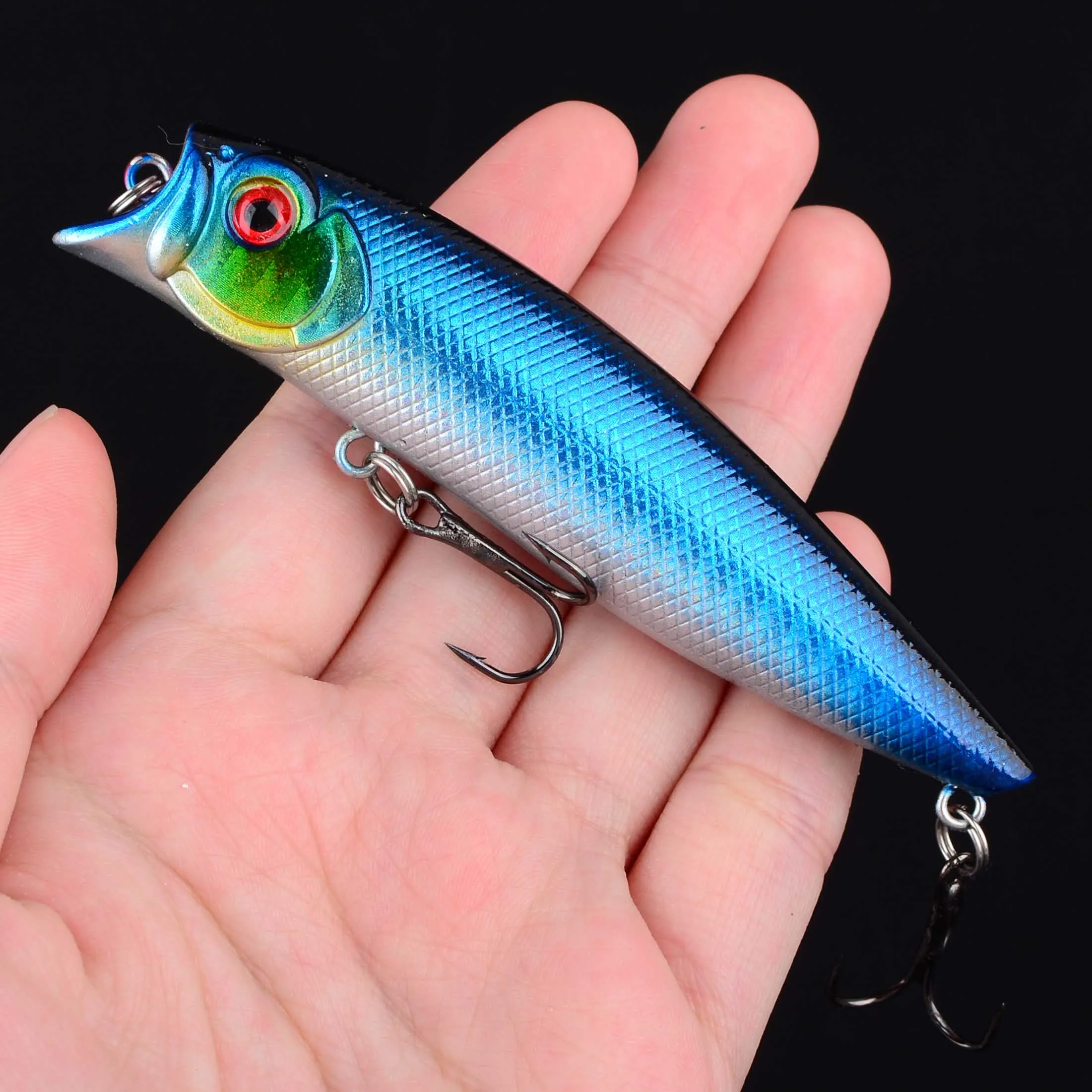 1 unidad Topwater Popper pesca en agua salada cebo flotante cebo duro Wobblers artificiales aparejos de pesca de plástico para Lucio - imagen 5