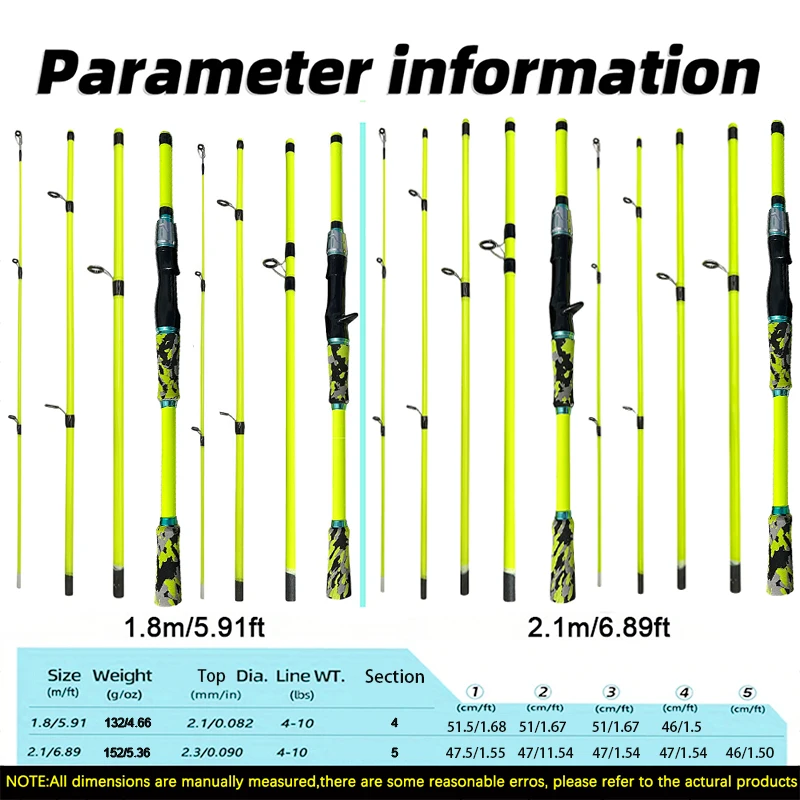 Caña de pescar giratoria de fundición, caña de fibra de carbono ultraligera de 1,8 m y 2,1 m, 4/5 secciones con mango de EVA, peso de señuelo de 3,5-14g - imagen 4