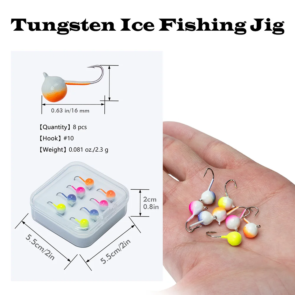 Goture-anzuelo de pesca en hielo de invierno, cebo de plantilla de hielo de tungsteno brillante, 1,1-2g, señuelo de pesca de Jigging para tipo de pez pan, herramienta de pesca, 8 Uds. - imagen 4