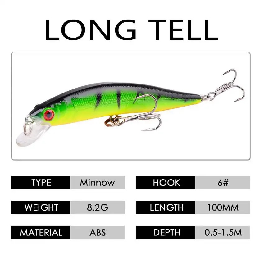 1 Uds 8,2g 10cm Señuelos de Pesca Minnow Wobbler lubina flotante Trolling cebo duro Artificial Crankbait carpa Pesca aparejos de Pesca - imagen 2