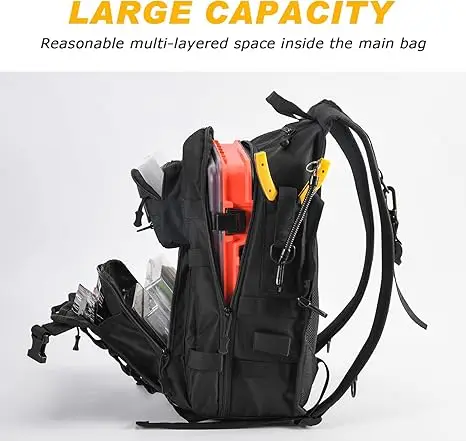 Bolsa de pesca Goture, mochila de aparejos resistente al agua de 19,5x15,6x8,3 pulgadas con soporte para caña, bolsa de almacenamiento ligera para equipo de pesca - imagen 4