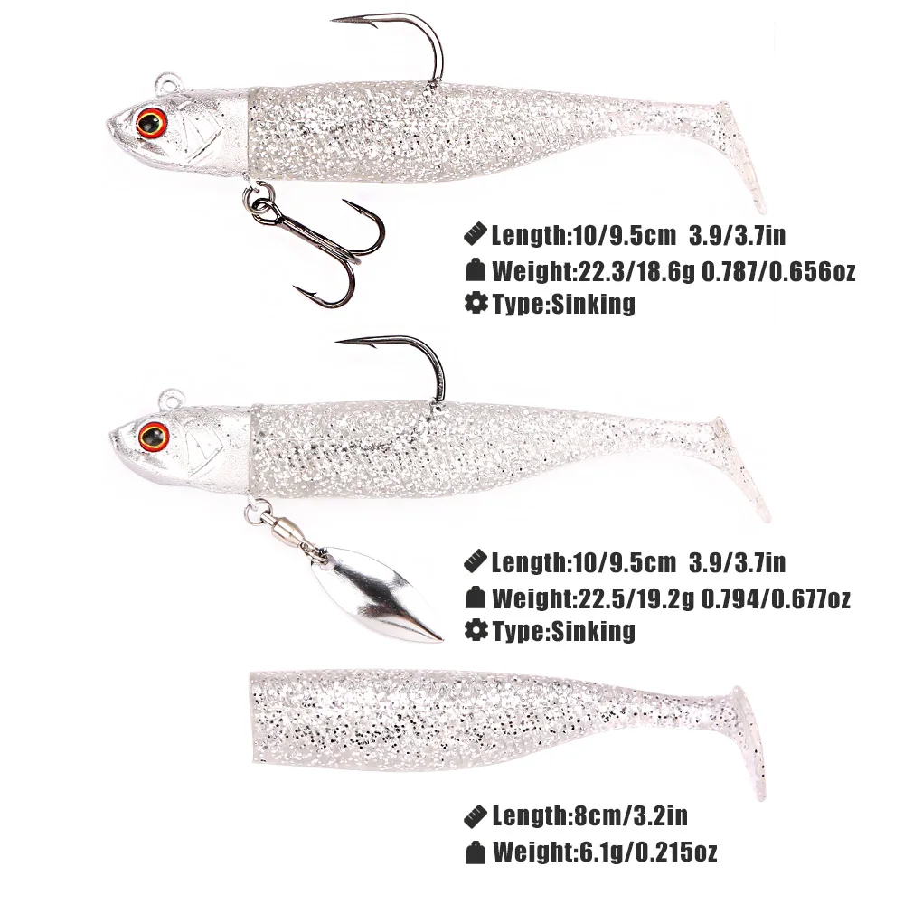 B & U-señuelo de pesca suave con cabeza de anzuelo giratorio, anzuelo triple, cebo Artificial para pececillo, equipo de aparejos de natación para lubina de agua salada - imagen 2