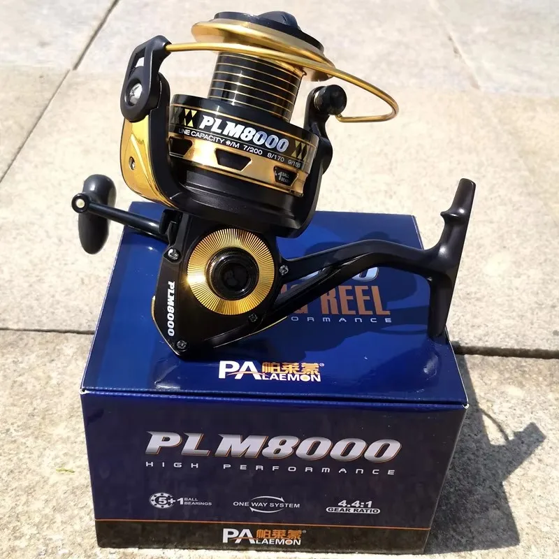 Carrete de pesca giratorio PLM2000/6000/8000, mango de metal, carrete giratorio grande, rodamientos de bolas, 6 carretes, mano izquierda, mano derecha, carrete de agua de mar