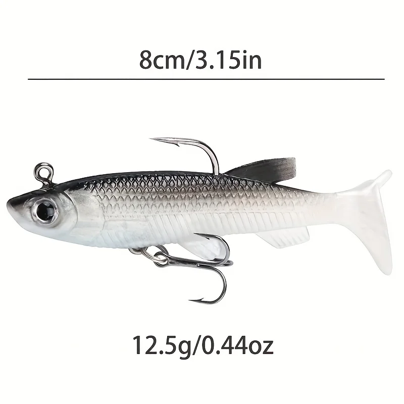 5 unids/lote anzuelo de silicona suave juego de cebo Swimbait 8cm 12,5g Wobblers de pesca cebos de goma artificiales para Lucio señuelo de lubina aparejos - imagen 3