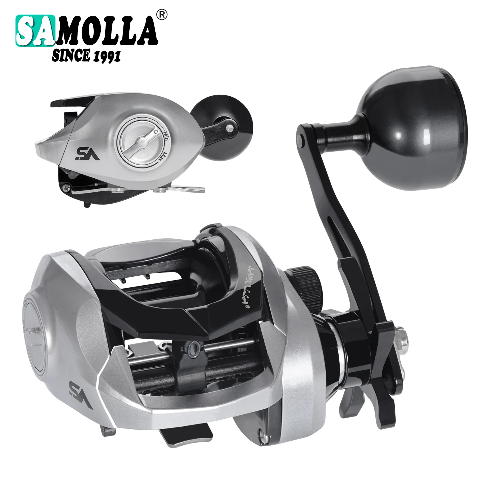 SAMOLLA-carrete de pesca Baitcasting grande, resistente al agua, para agua salada, pesca en el mar, 6,3: 1, 15KG, arrastre, pesca al gato, Trolling, Base de Metal