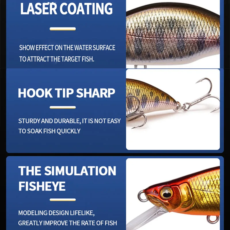 Señuelo de pececillo de canto lento, 64mm, 7,6g, palo de río, cebo Artificial Wobbler para lubina, trucha, Jerkbait, Swimbait, equipo de pesca - imagen 5