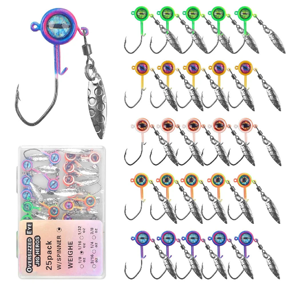 25 uds anzuelos con Spinner Underspin Crappie pesca Jighead con hoja de sauce para Panfish Bass Walleye 1/32 1/16 1/8oz