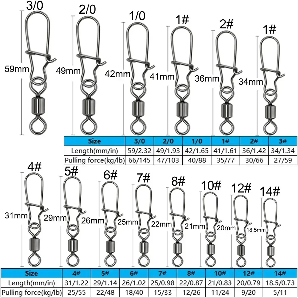 100 unids/caja Pin giratorio anillo rodante caja de aparejos de Pesca hebilla gancho Kit conector de cable rodamiento giratorio Pesca 35 -100 Uds engranaje - imagen 2