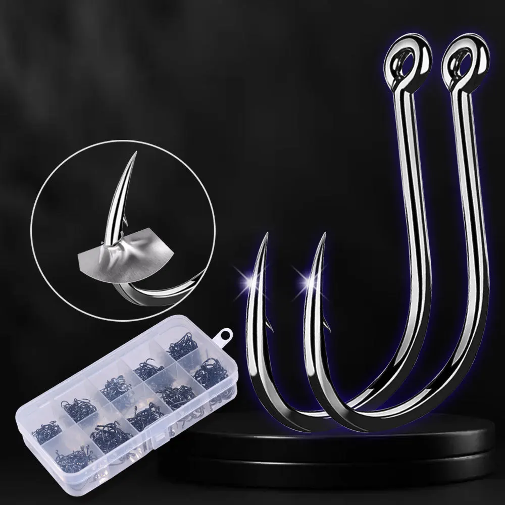 Juego de anzuelos de pesca de 500 Uds., anzuelo de púas duradero afilado de acero rico en carbono, equipo de pesca en roca, accesorios de aparejos con caja - imagen 2