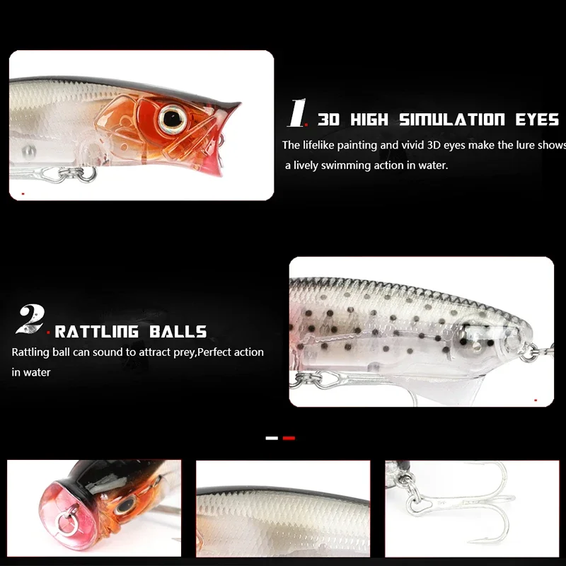 Señuelo de Pesca duro Popper, 80mm, 11,5g, cebo de plástico Artificial Topwater con 2 anzuelos triples, aparejos de Pesca Wobblers, 1 ud. - imagen 5