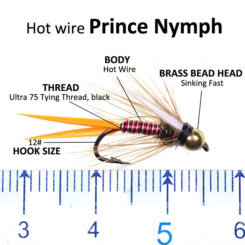 Wifreo 12pcs 12# Fast Sinking Brass Bead Head Prince Nymph Trout Fishing Flies Nymph Stonefly Caddis Fly - imagen 2