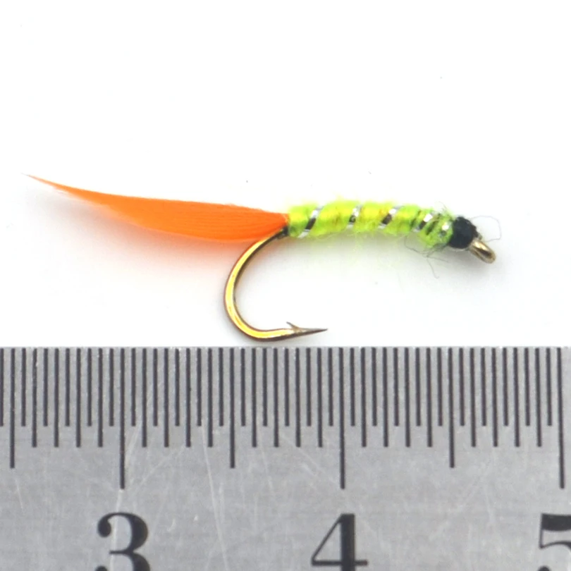 MNFT-cebos para pesca de Ninfa, trucha, Mayfly, cola de pluma naranja, cuerpo amarillo, 10 unids/paquete, 12 # - imagen 3