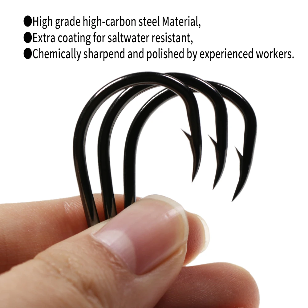 WIFREO, 10/20 piezas, anzuelos de pesca de agua salada de alta resistencia, acero rico en carbono, Jigging, cebo grande, anzuelos circulares 3/0-14/0 - imagen 4