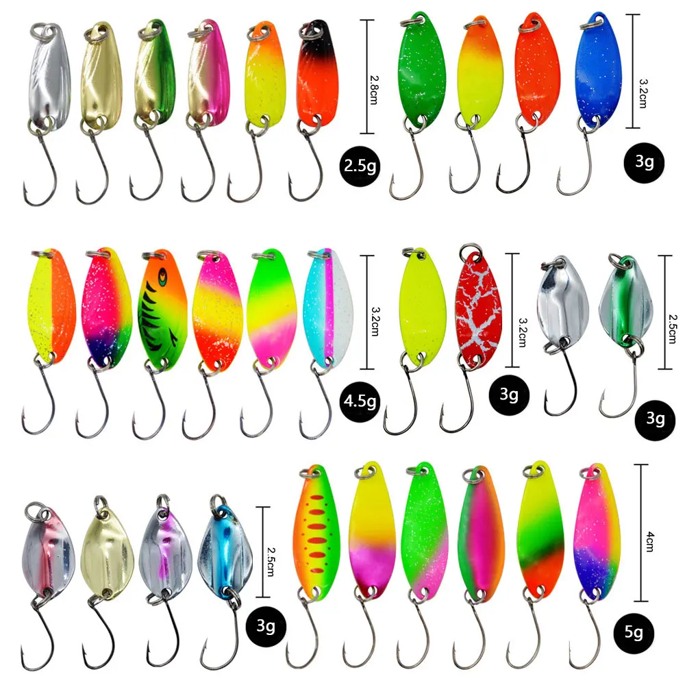 JYJ-Juego de Señuelos de Pesca de metal, set de Señuelos de Pesca coloridos de 30 piezas a Caja de 2,5g/3,5g/4g/5g, cuchara de cebo para trucha, walleyes y perca wobble spinner - imagen 3