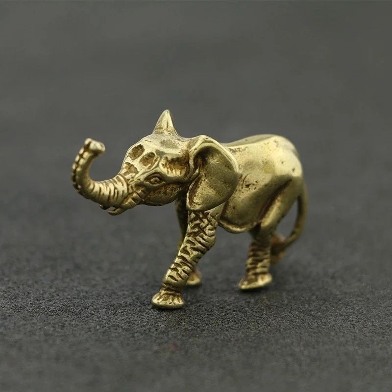Arte del té de oficina, mango tallado en bronce, decoración de animales de escritorio para mascotas, Mini muñeco de elefante de bronce, decoración del hogar - imagen 3