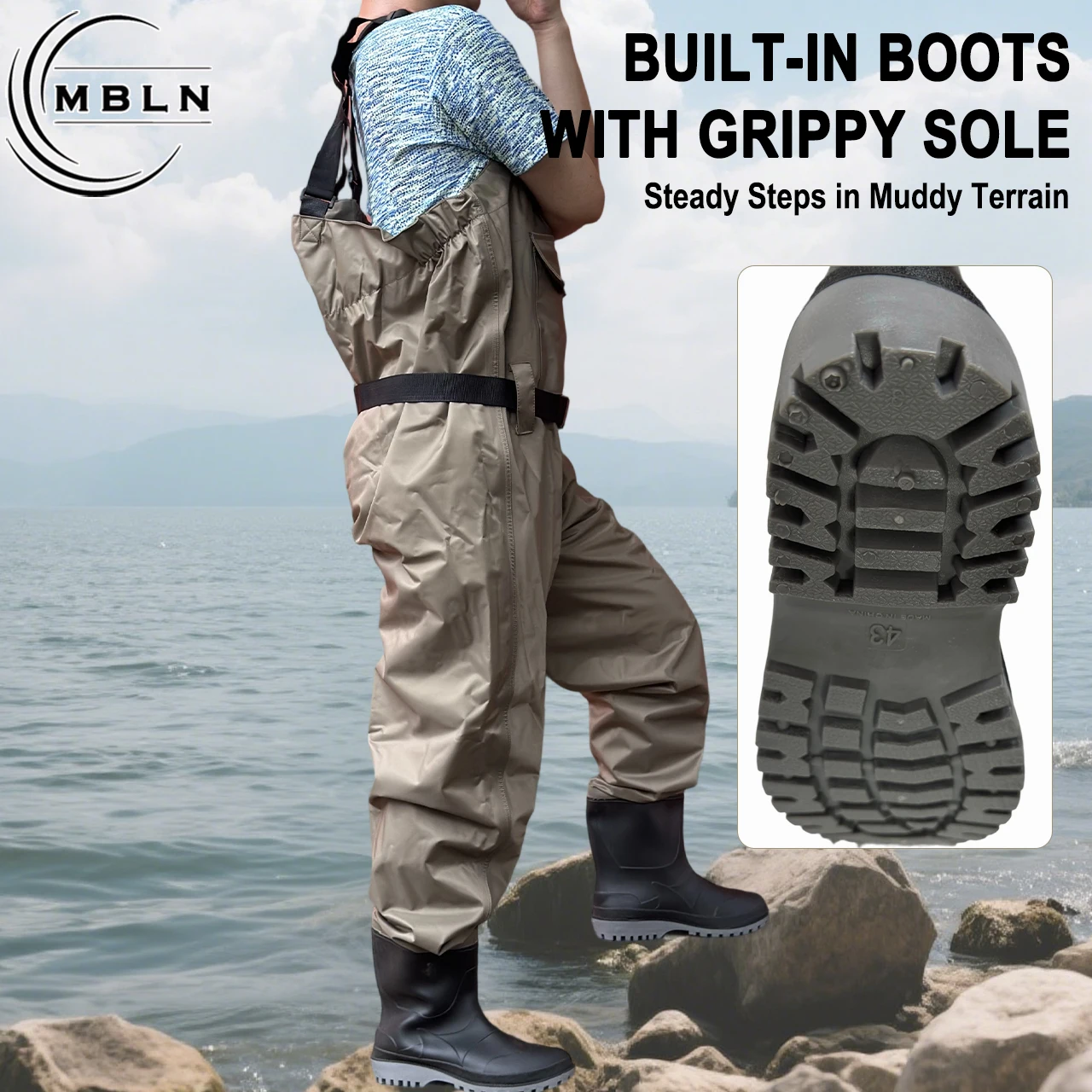 Trampas de pesca impermeables 170T nailon con botas caqui - imagen 2