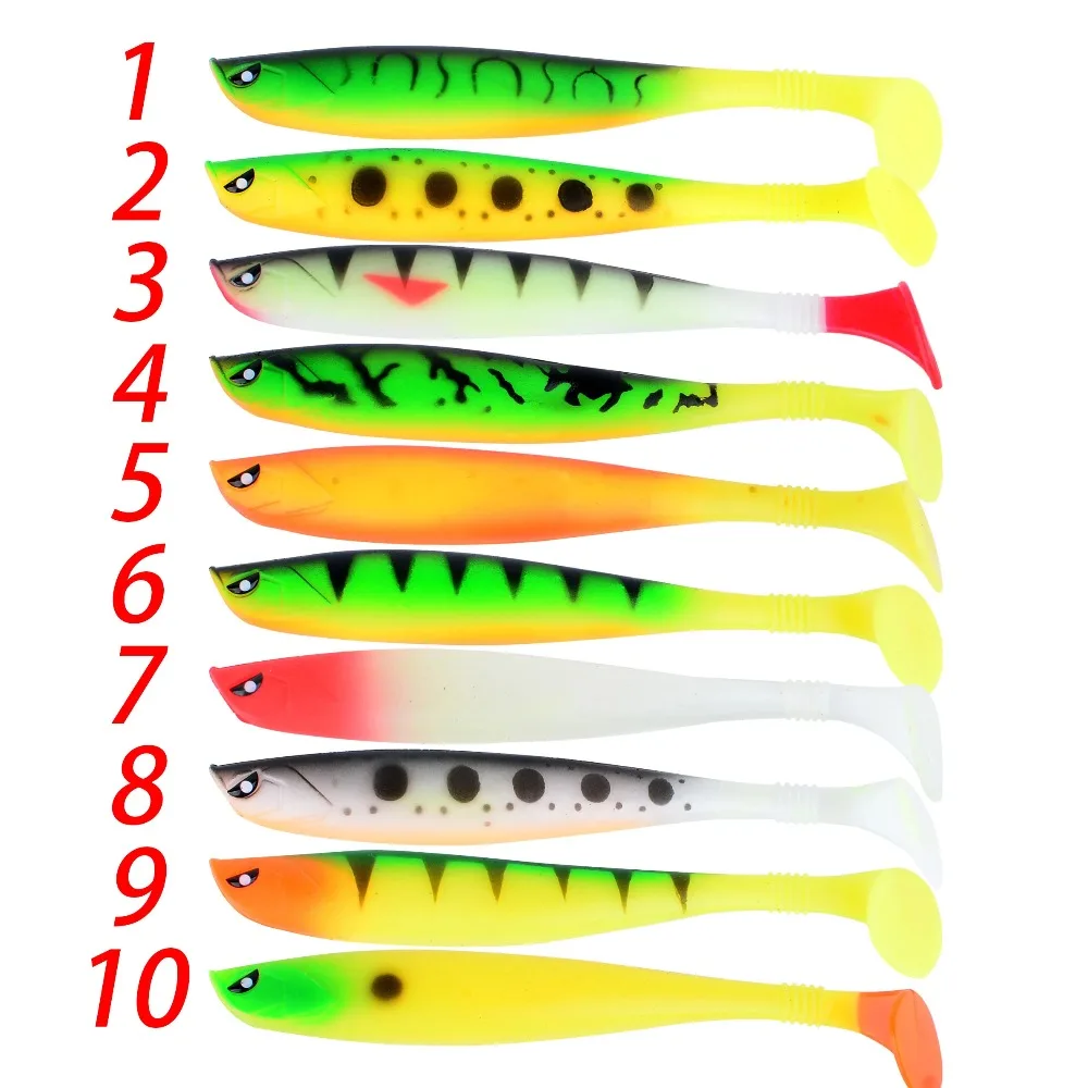 10 Uds. Cebo suave Artificial con cola en T, aparejos de Pesca Wobblers, cola que se hunde, Swimbaits, señuelo para Lucio - imagen 3