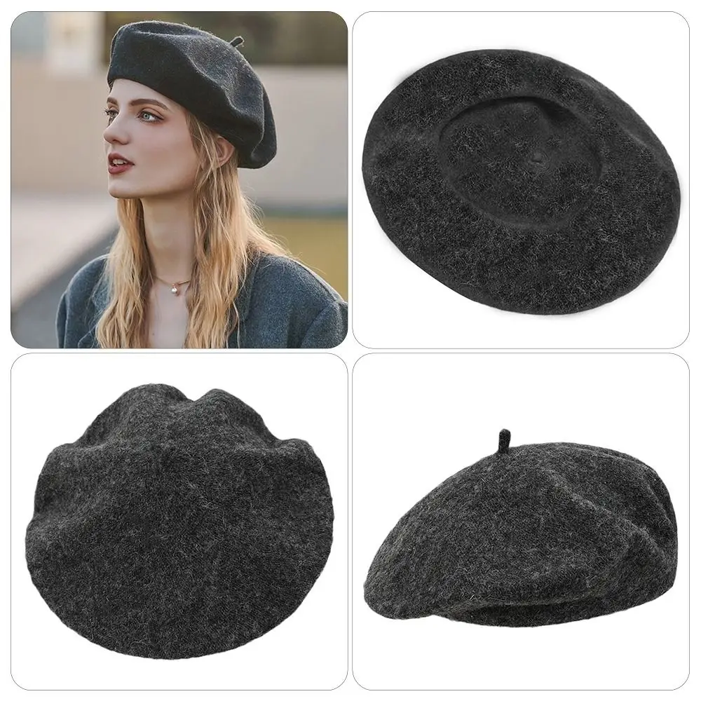 Boinas de lana cálidas para invierno, gorro liso Retro de Color sólido, gorro elegante que combina con todo, sombrero de artista francés para mujer
