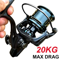 Carrete de pesca giratorio grande, relación de engranaje de alta velocidad 4,8:1, resistencia máxima, marco de Metal duradero de 20KG para pesca en agua dulce/salada