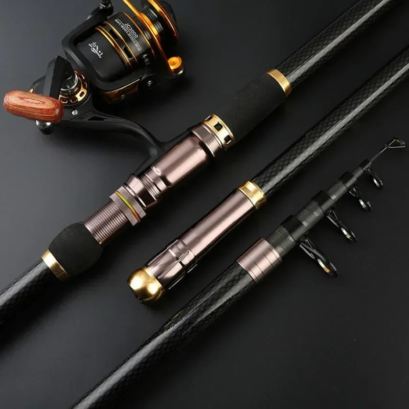Caña de pescar telescópica superdura de fibra de carbono de 2,1 M-4,5 M, caña de pescar giratoria portátil fuerte, caña de pescar en roca para barco de mar de viaje - imagen 3
