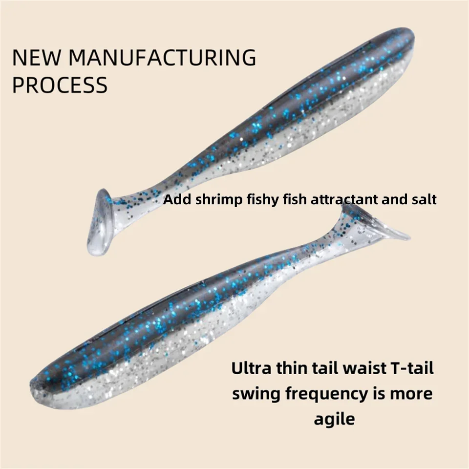 SWOLFY-Señuelos de Pesca de cola en T, 20 piezas de 5cm/5,5 cm/6cm/6,5 cm/7cm, suave, Artificial, aparejos de cebo, Jerkbaits, Lucio - imagen 3