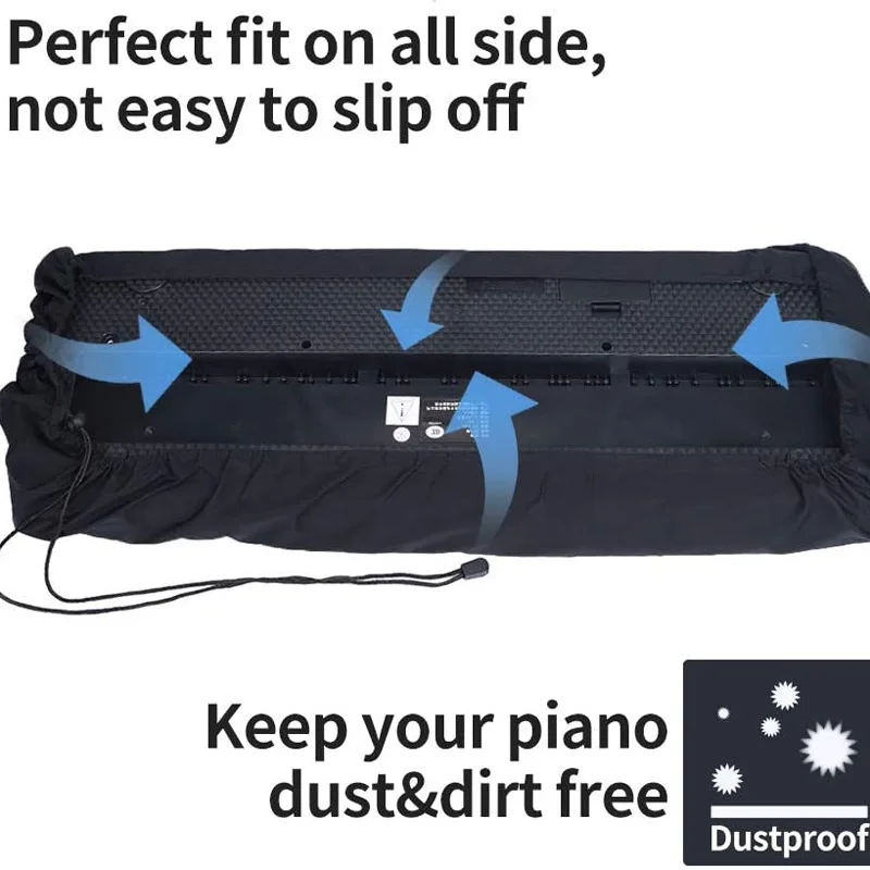 Cubiertas de teclado de Piano de 61/88 teclas, cubiertas impermeables plegables a prueba de polvo estirables, con cierre de cordón - imagen 5