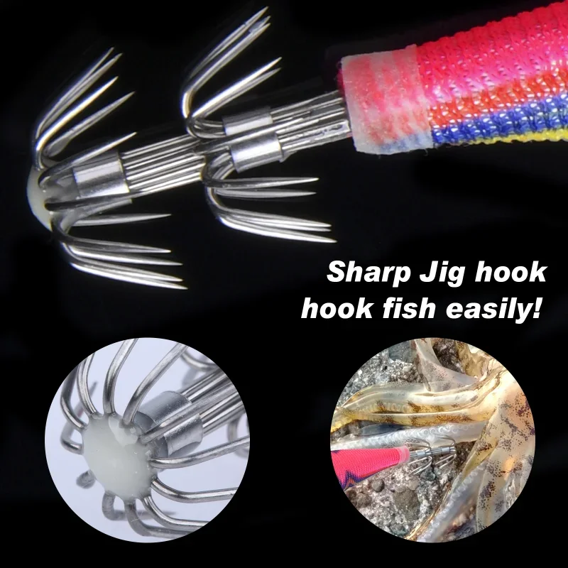 Goture 5 unids/lote cebo de calamar camarones de madera pesca en el mar señuelo 15g anzuelo con sonajero pulpo señuelo sepia luminosa Jigging calamar - imagen 5