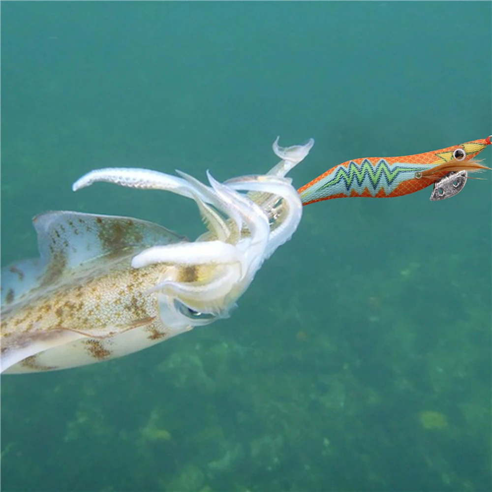 10 unids/caja anzuelos luminosos de calamar, cebo de calamar brillante, plantillas de camarones de agua salada, manga de sepia, señuelo de calamar, Señuelos de pesca de pulpo - imagen 5