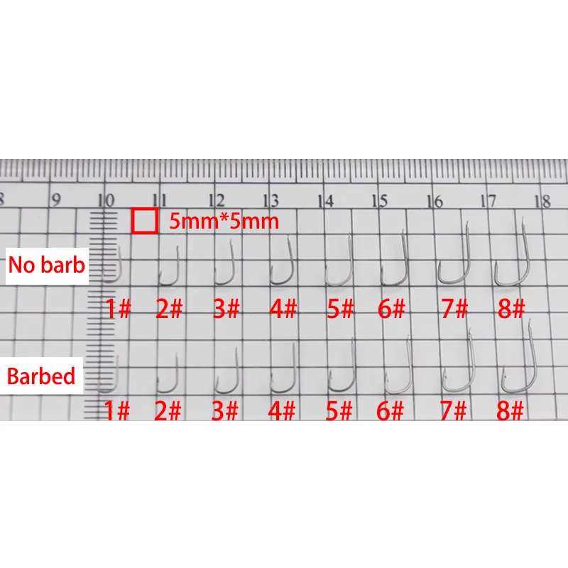 100 anzuelos de pesca pequeños 1 # -10 # Anzuelo de púas Nobarb sin círculo sin ojo, pequeños anzuelos negros para puños de carpa, aparejos de pesca equipamentos - imagen 5