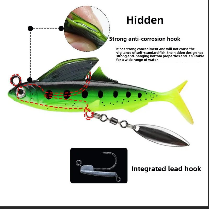 Testar-señuelos con cola en T, plantilla de plomo, 8,5 cm/12,5g, cabezal de anzuelo giratorio, cebo suave realista para lubina/perco, agua dulce y salada - imagen 3