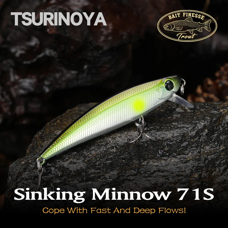 TSURINOYA-señuelo de pesca hundido con enchufe para trucha, intrusor 71S, 71mm, 10g, Crankbait de fundición larga, Lucio, lubina, Jerkbait Minnow de alta velocidad