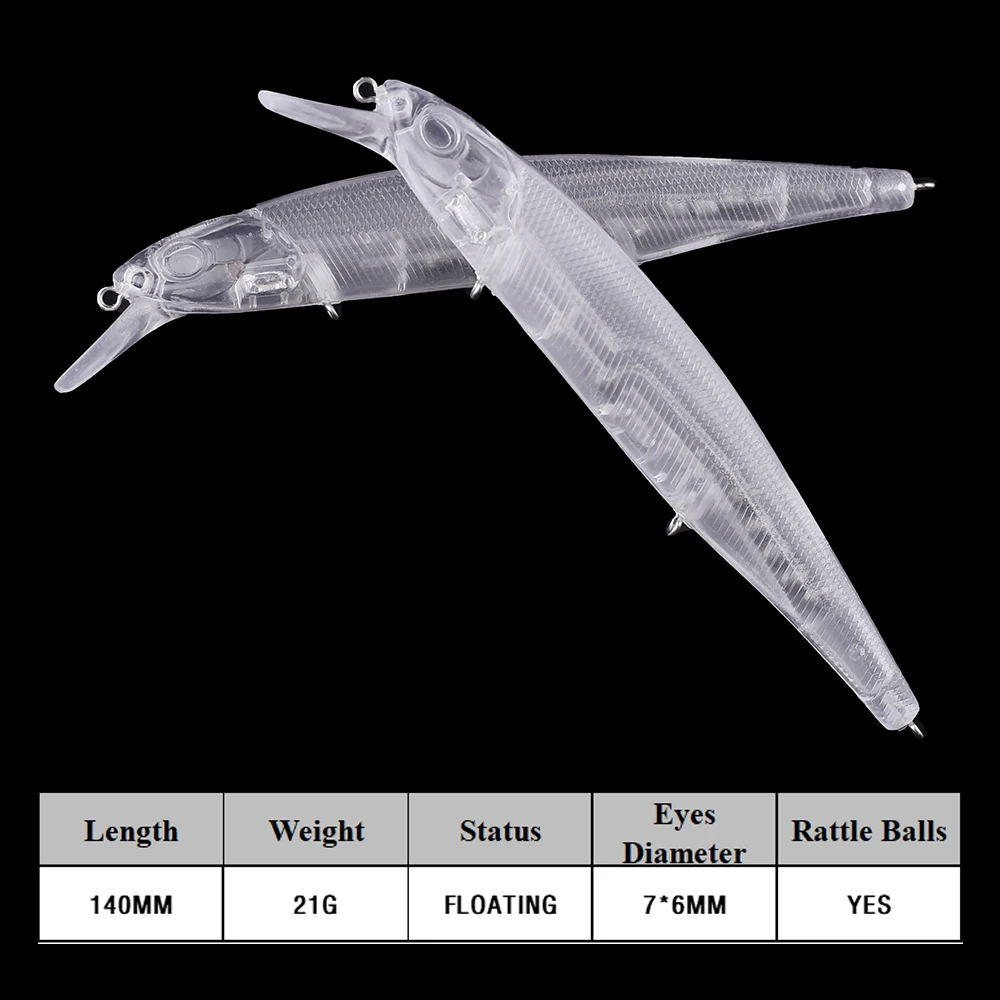 Chan'sHuang 20 piezas cebo en blanco sin pintar 14cm/21g sonajeros flotantes transparentes Minnow DIY hecho a mano aparejos de señuelo de pesca Artificial - imagen 2