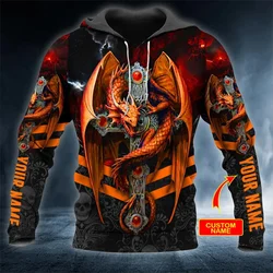 Sudadera con capucha estampado 3D calavera cruzada y dragón alado