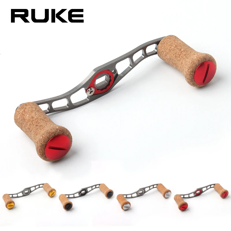 RUKE, 1 pieza, mango de carrete de pesca, mango de aleación con perilla de goma de corcho para Dai/Shi/Abu, tamaño del agujero de Baitcasting 7*4/8*5mm de longitud 105mm DIY