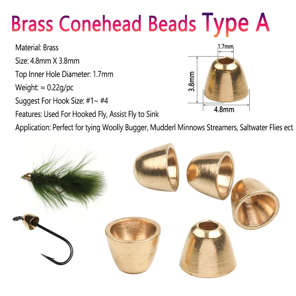 Bimoo 20PCS Brass Cone Heads for Tube Fly  Woolly Bugger Streamers Minnows Trout Fishing Lures Saltwater Flies Tying Material - imagen 2