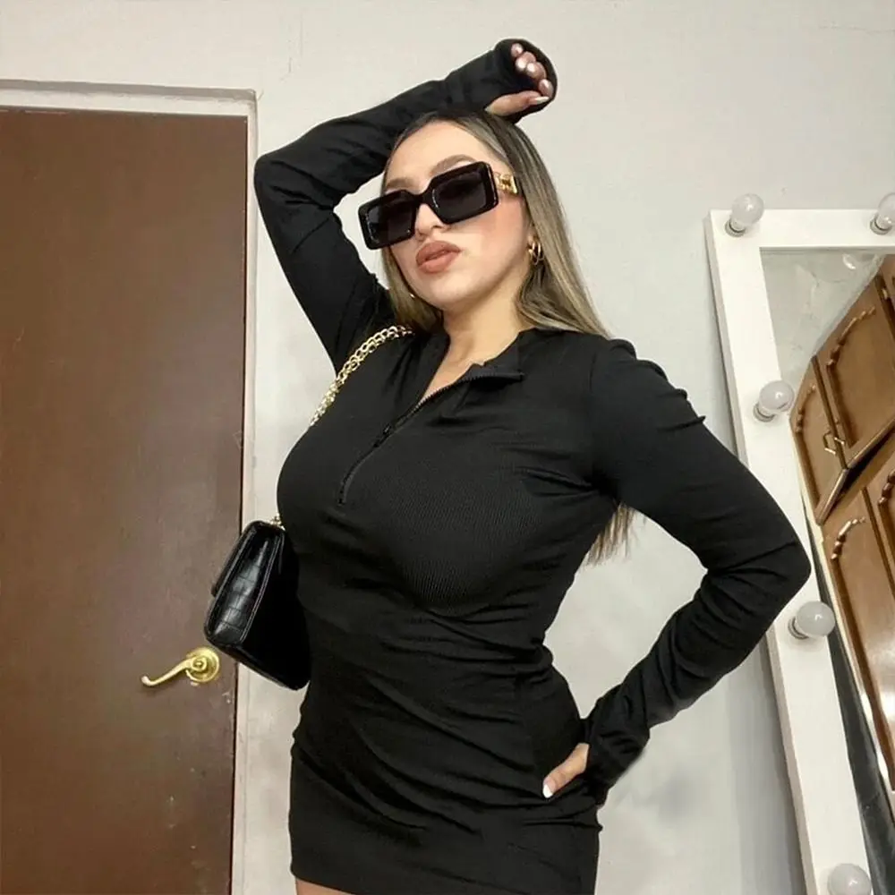 Gafas de sol Retro con protección UV y montura cuadrada para mujer, lentes de sol rectangulares a la moda, color negro, 2023 - imagen 4