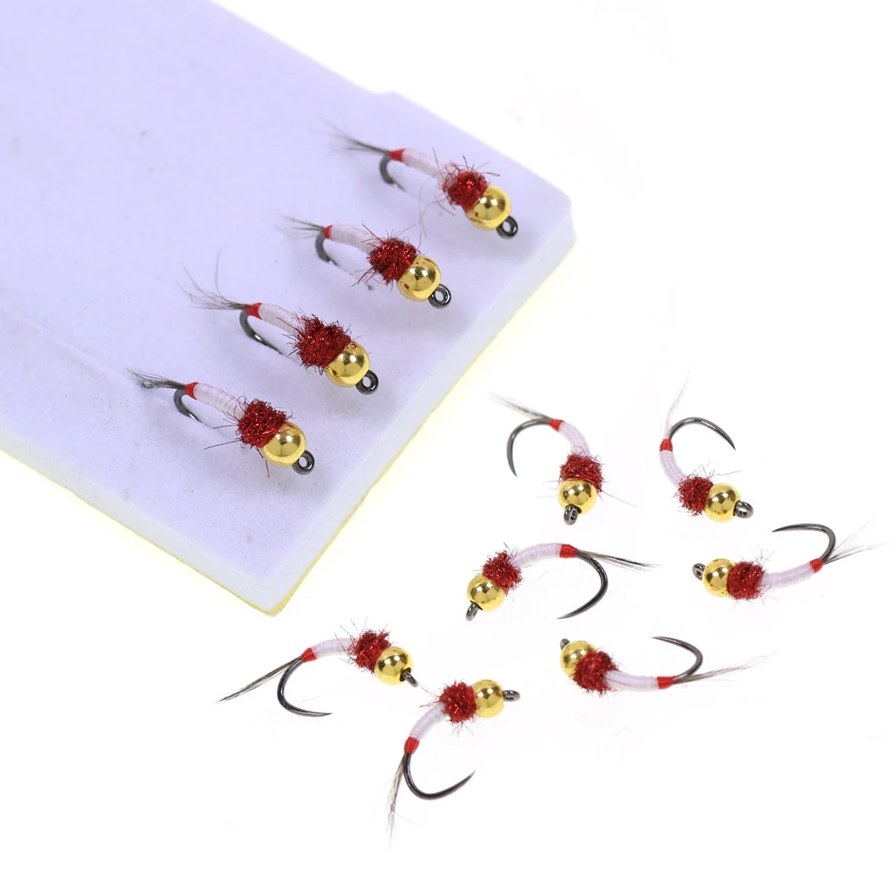 Wifreo 10ST # 14 # 16 Weerhaakloze Haak Messing Beadhead Caddis Fly Fazant Staart Nimf Natte Vliegen Forel Vlagvissen Forel Lokken - imagen 5